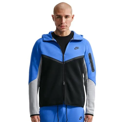 Nike Mens Tech Fleece Full-Zip Windrunner Hoodie - Black/Blue Crystal/Lt Smoke Grey Size XS