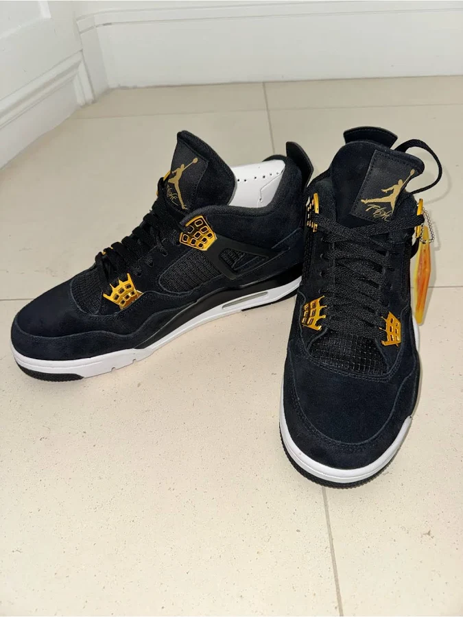 Jordan Shoes | Air Jordan 4 Retro Royalty | Color: Black/Gold | Size: 10 | Marissaerick177's Closet
