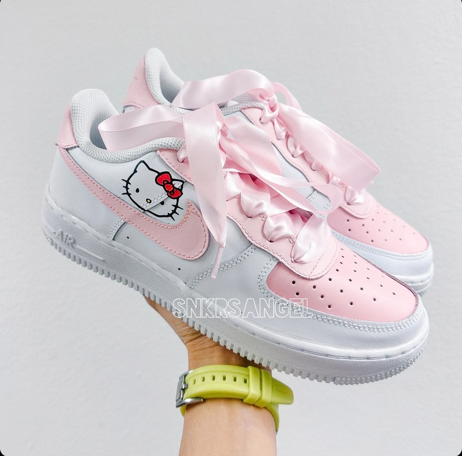 Custom Hello Kitty Air Force 1 Sneakers, Hand-Painted Petal Pink