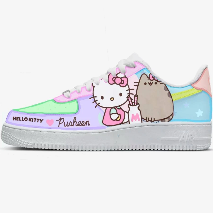 Nike Shoes | Hello Kitty And Pusheen Cat Air Force 1 | Color: Pink/White | Size: 5.5 | Zellashopco's Closet