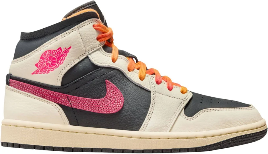 Air Jordan 1 Mid SE Women's Shoes, M4.5/W6, Pale Ivory/Racer Pink/Black/Muslin/Univ Red