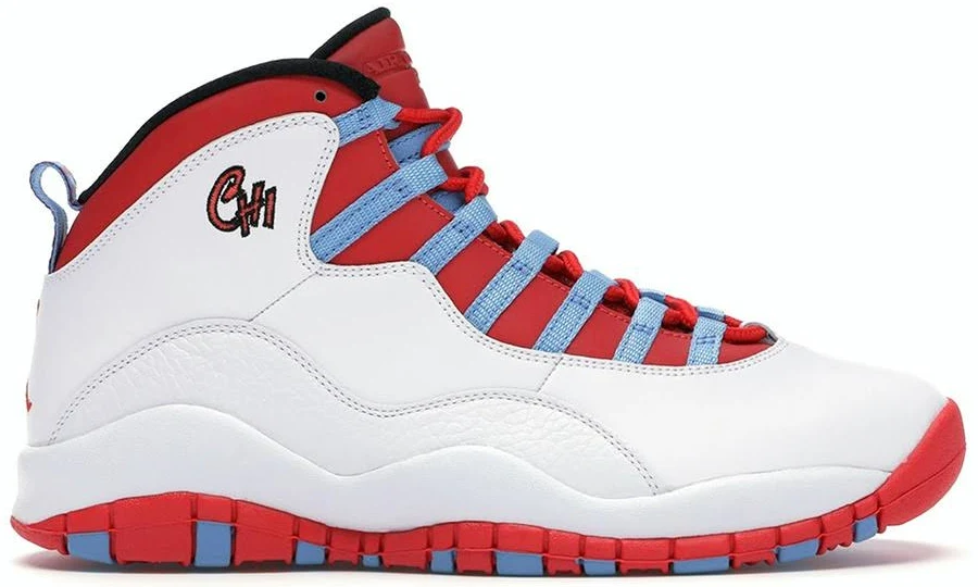 Air Jordan 10 Retro City Pack - Chicago Sneakers, Men 8.5- White/University Blue-Black-Bright Crimson