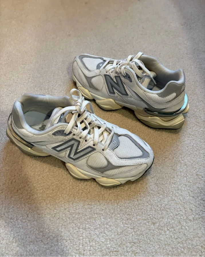 New Balance Shoes | New Balance 9060 White And Light Gray Retro Runner Sneakers | Color: Silver/White | Size: 5.5 | Paigerubakh's Closet
