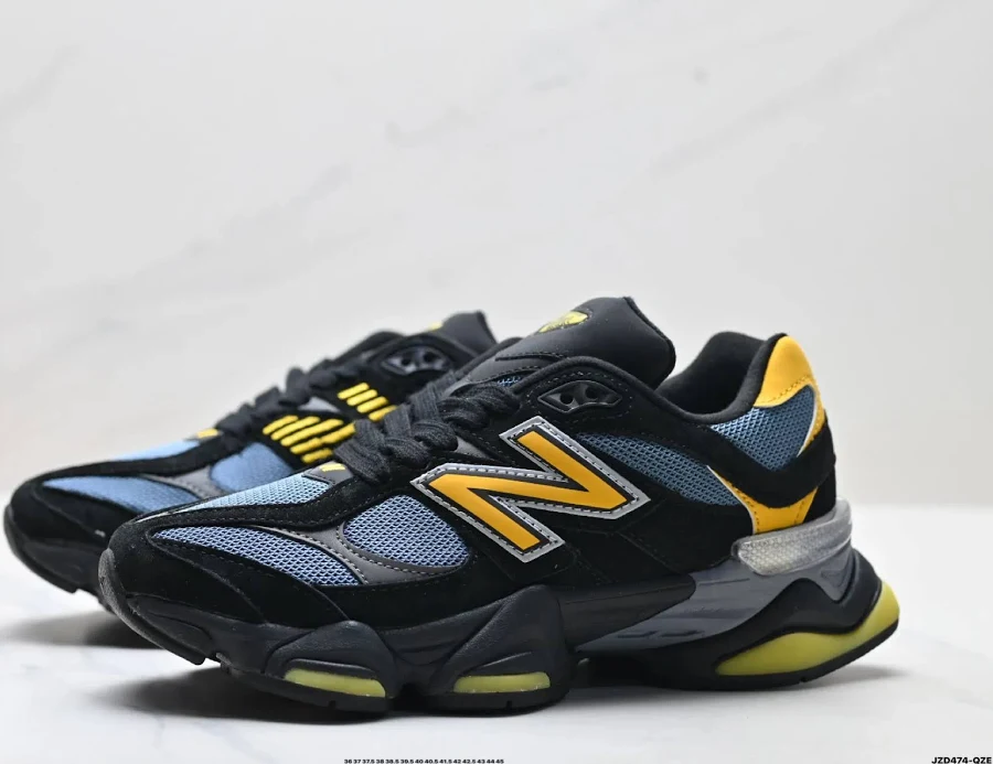 New Balance 9060 Black Yellow Blue Breathable Mesh Suede Trainers300