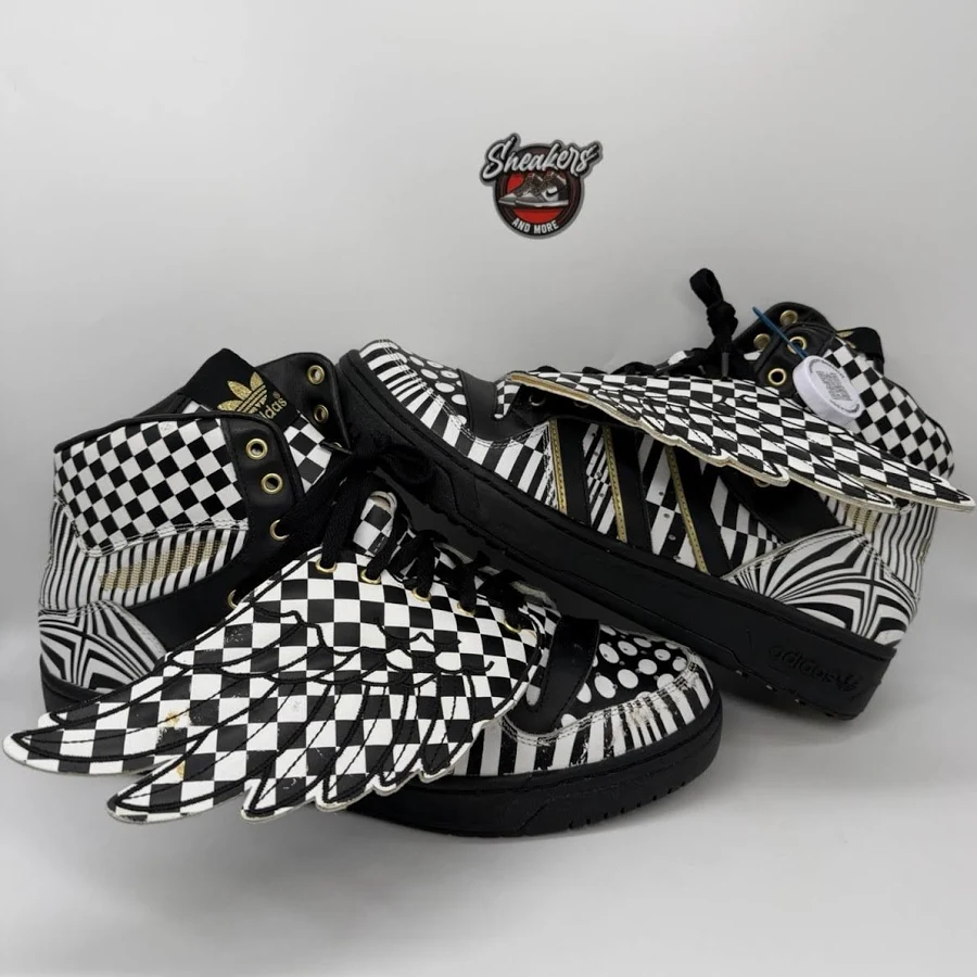 Adidas Jeremy Scott Wings 1.0 2.0 Op Art Black White Checkerboard Bear