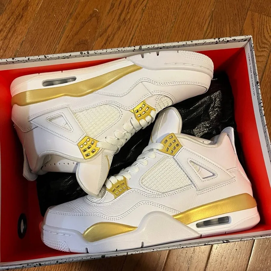 Air Jordan 4 Retro Mid Pure Money Metallic Gold” Custom - New Men | Color: White | Size: 9