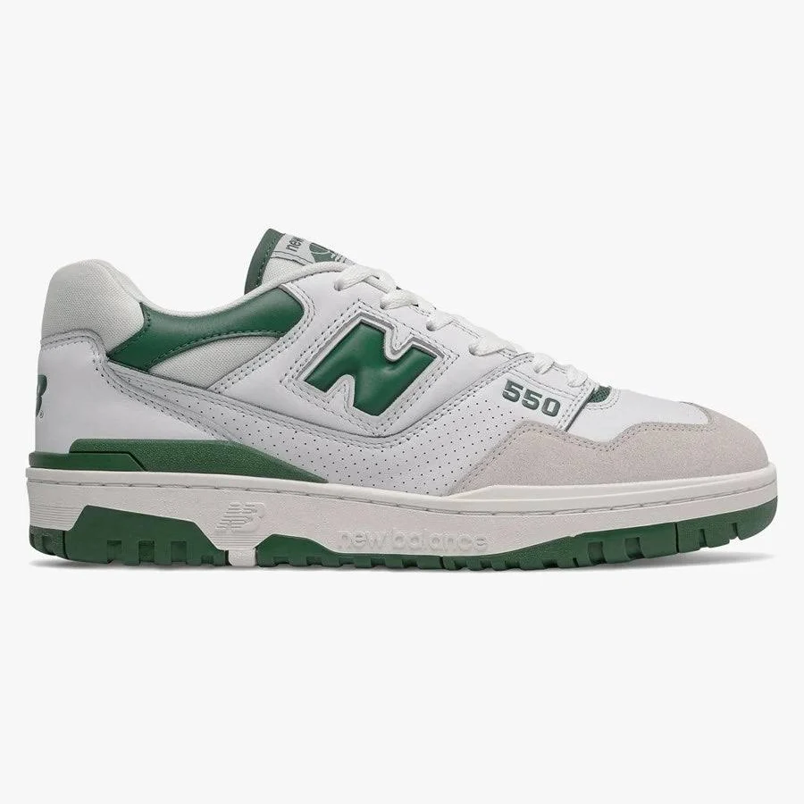 New Balance Unisex BB550 in White/Green Leather