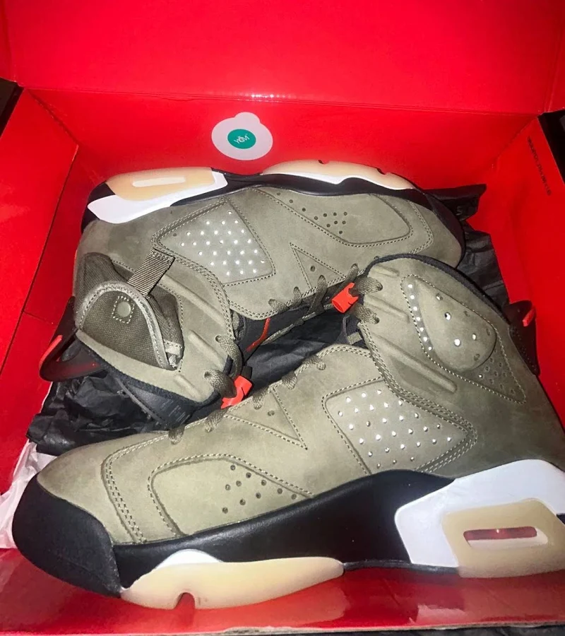 Travis scott jordan 6's olive green size 12