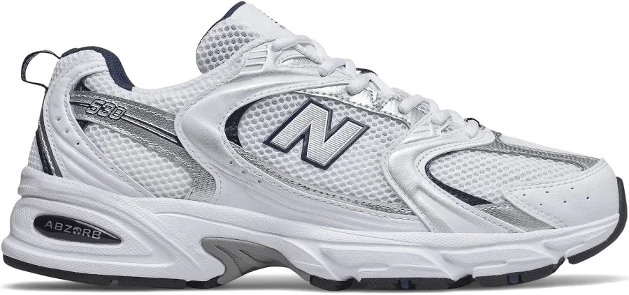 New Balance Unisex 530 in White with Natural Indigo, D-Standard / 8.5