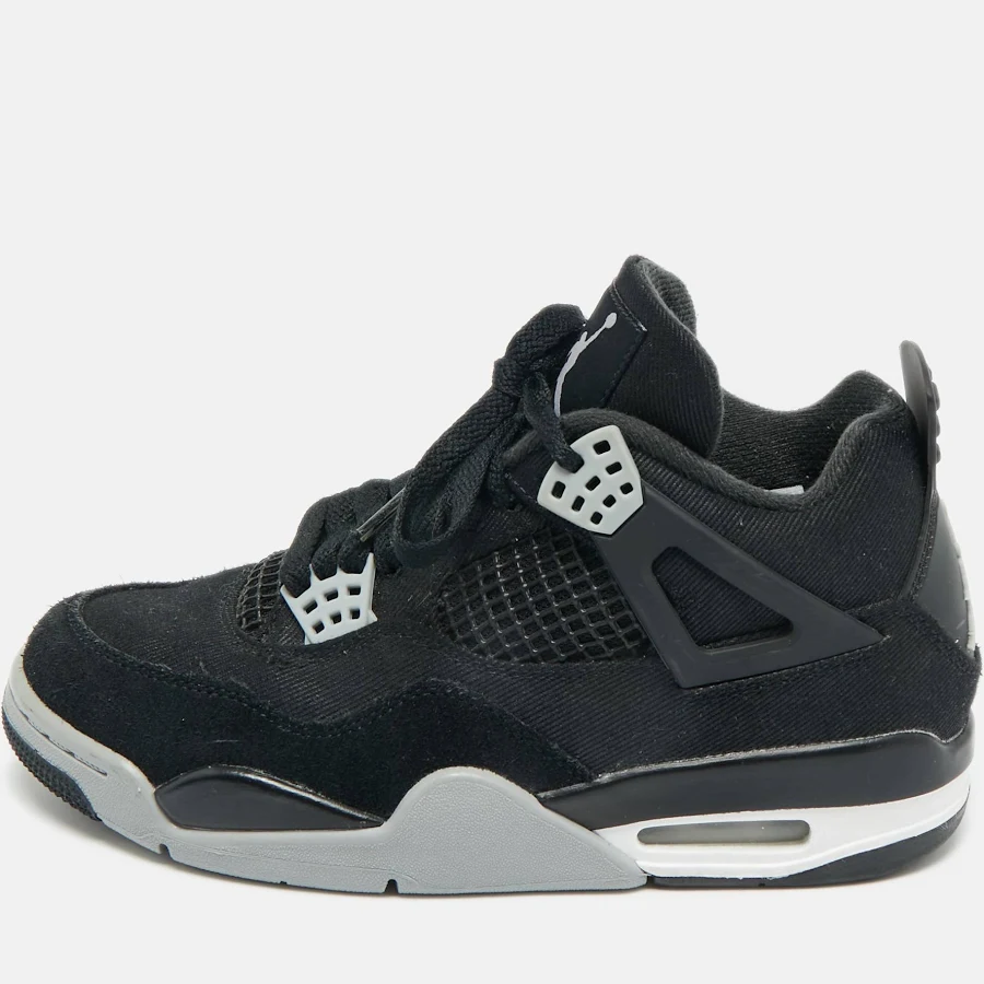 Air Jordans Black Denim And Rubber Jordan 4 High Top Sneakers