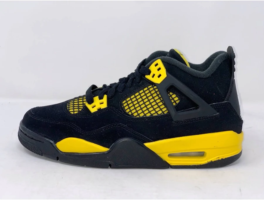 Air Jordan 4 'yellow Thunder' Black Sneakers, Size 5.5y / 7w Bnib