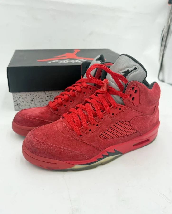 Air Jordan 5 Retro 'raging Bull' Red Suede Sneakers With Box