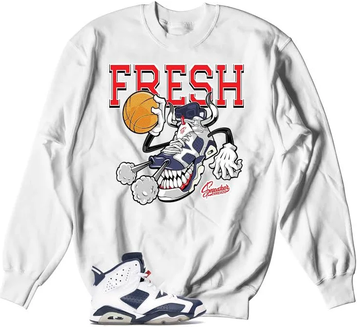 Jordan Retro 6 Olympic Sweatshirts & outfits | fly kicks Sweater S / White