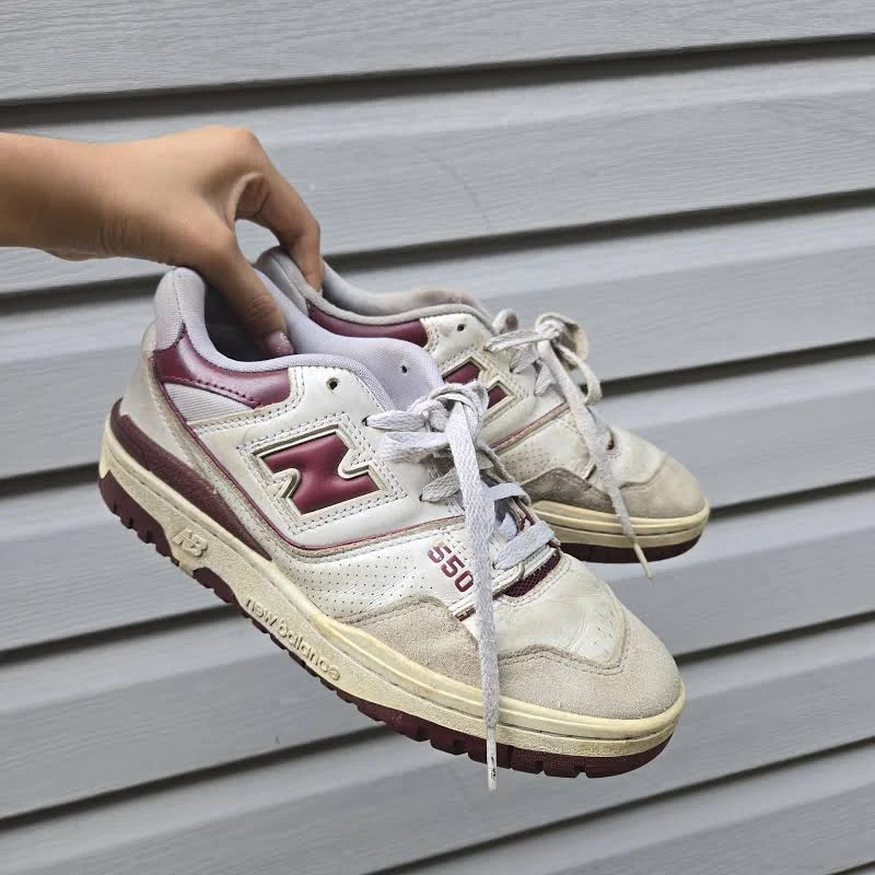 New Balance Shoes | New Balance 550 Cream And Burgundy Sneakers | Color: Red/White | Size: 7.5 | Oldblanketgirl's Closet