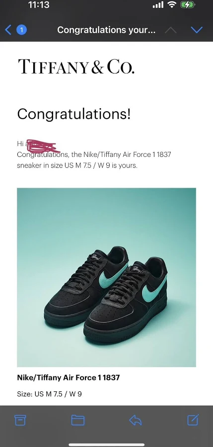 Size 9 - Nike Air Force 1 Low X Tiffany & Co 1837