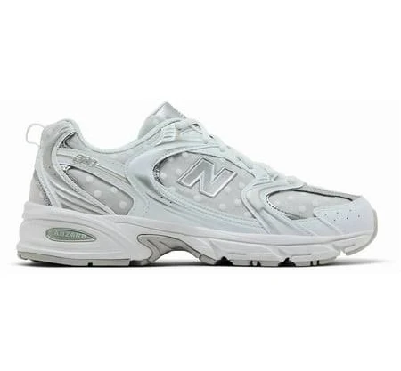New Balance 530 White Silver Metallic Polka Dots, Adult Unisex, Size: US W 10, Gray