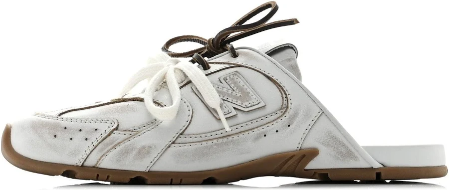 Miu Miu X NEW BALANCE Bleached Calfskin 530 SL Slip-On Sneakers Mules 39 White