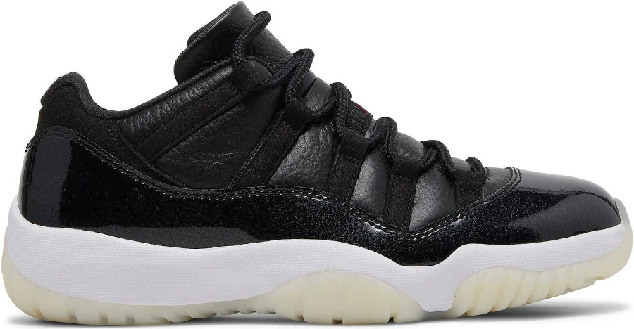 Jordan 11 Retro Low 72-10 AV2187-001 | Black Red Premium Leather Retro Sneakers - Size M12.0/W13.5