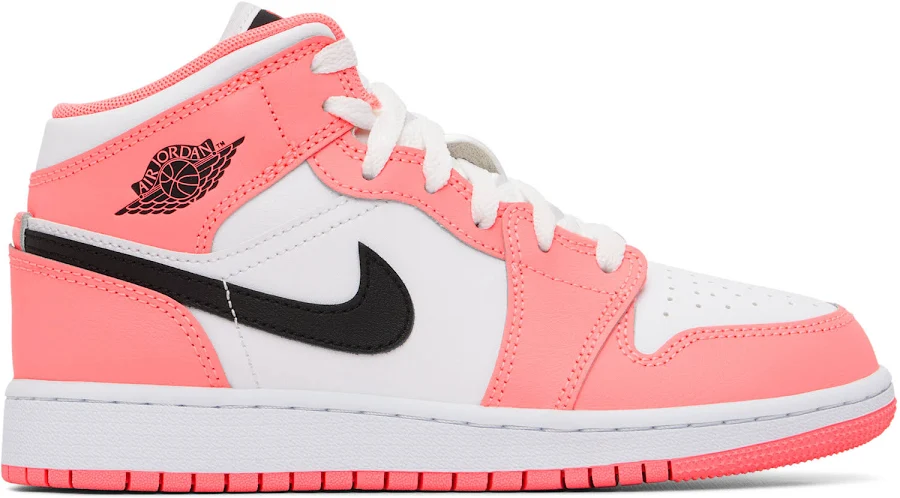 Nike Jordan Big Kids Pink & White Air Jordan 1 Mid Sneakers