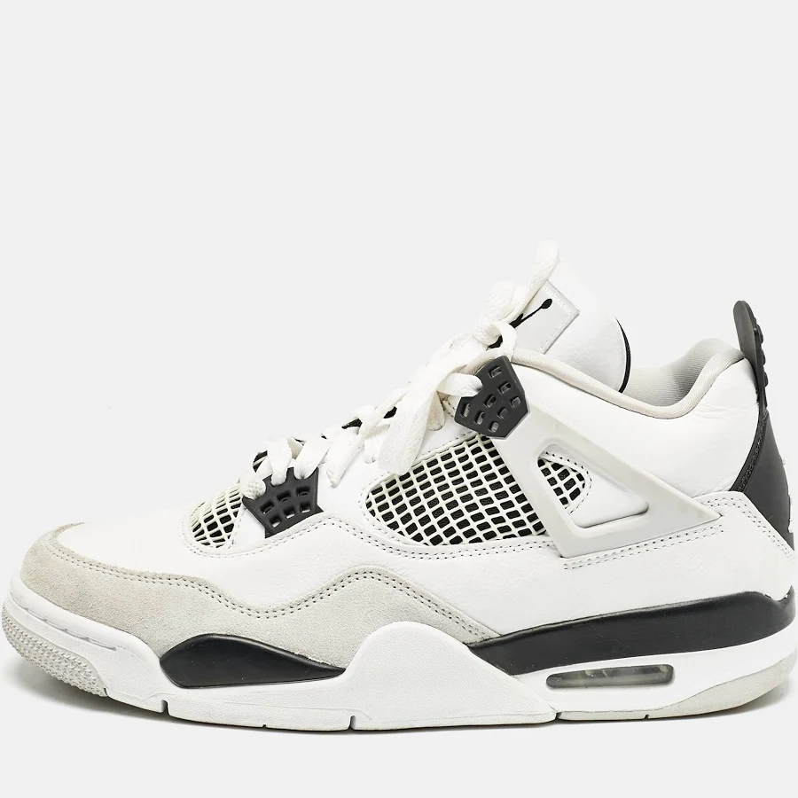 Air Jordans White/black Leather Jordan 4 Retro Military Black Sneakers