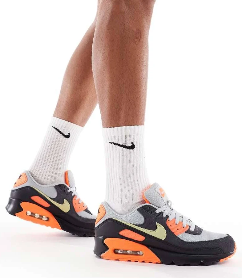 Nike Air Max 90 sneakers in gray, black and orange