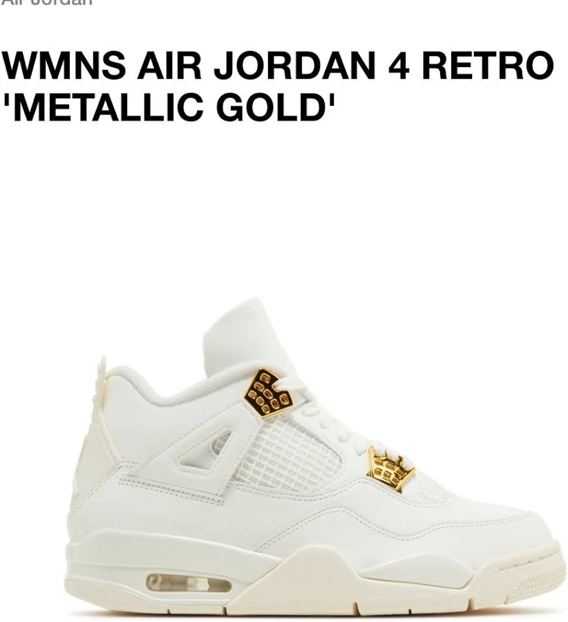 Jordan Shoes | Air Jordan 4 Retro "White & Gold" Women's Shoes Size: W 9.5 / M 8 | Color: Cream | Size: 9.5 | Nquinones1985's Closet