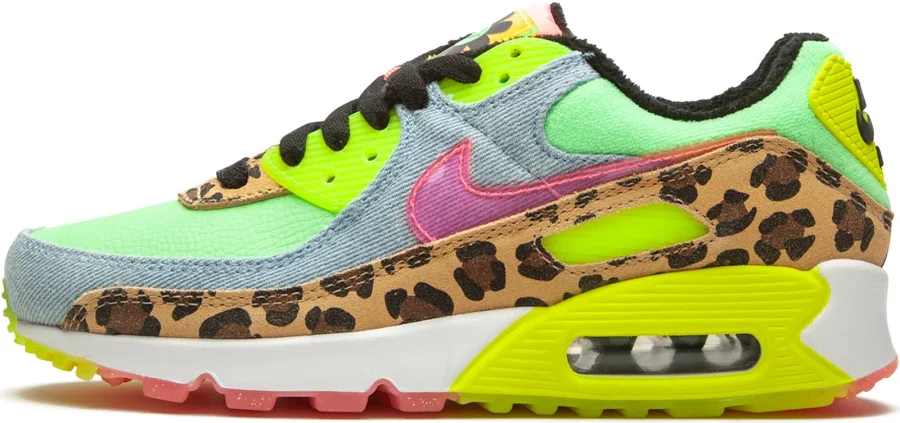 Nike Womens Air Max 90 LX "Denim Leopard Print" Cw3499 300" - Shoes - Size 5.5W - Neon Green