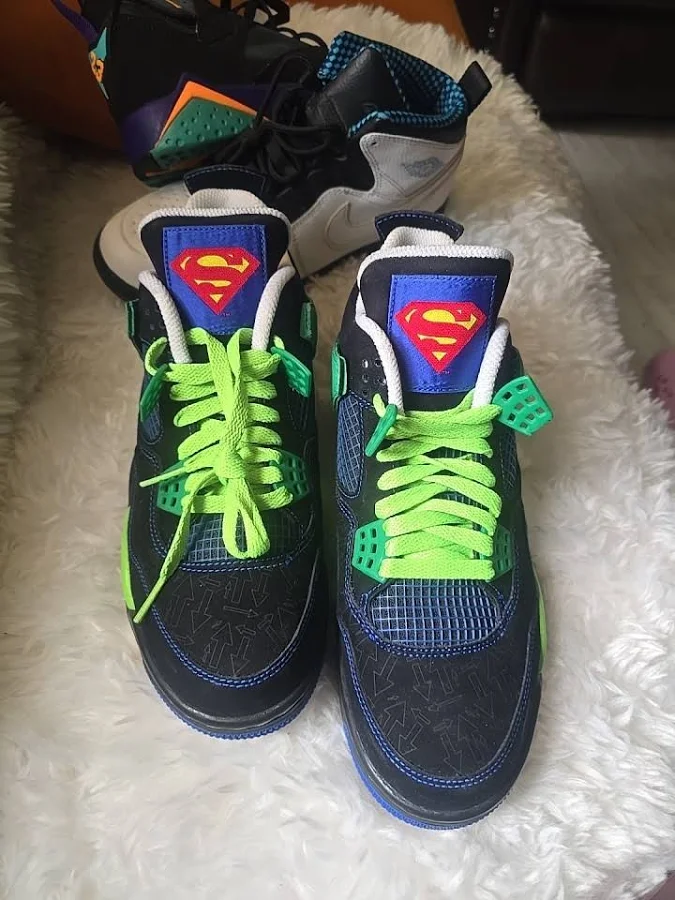 Jordan 4 Superman Logo Kids Mid Top Leather Lace-up Sneakers Black 8