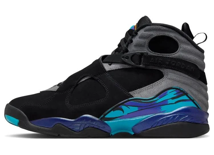 Nwob Air Jordan 8 Retro 'aqua' 2025 Black, Gray,purple, Blue