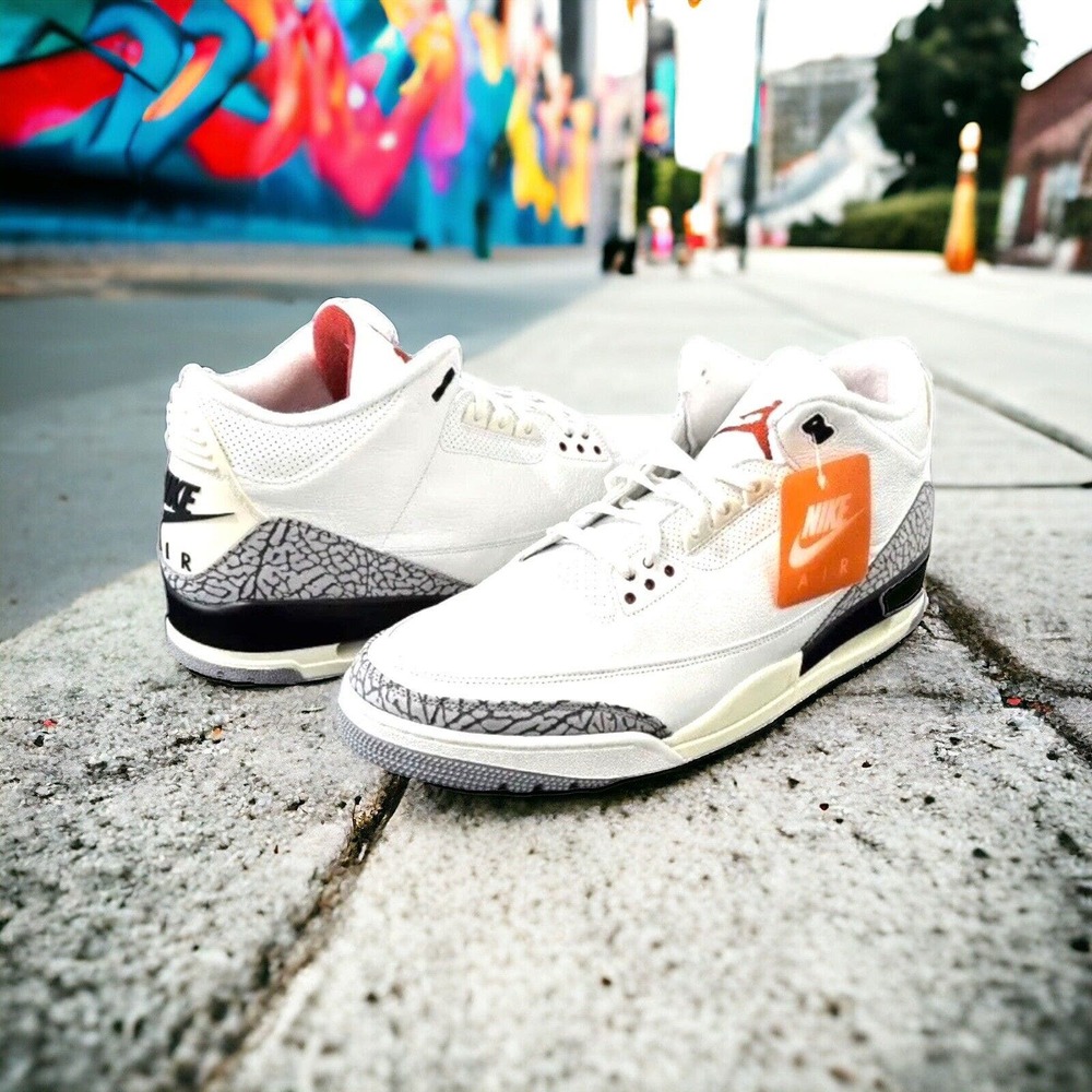 NWT Size 18 Air Jordan 3 Retro Mid White Cement Bball Shoes
