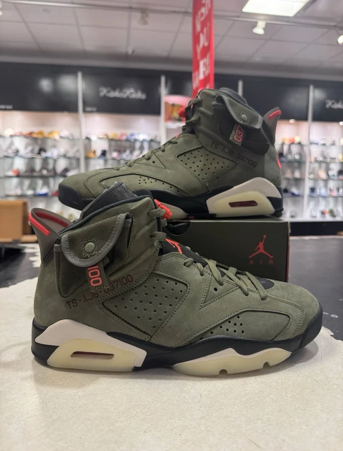 Jordan 6 Travis Scott Olive Friends And Family Pair 37/100 Size 10
