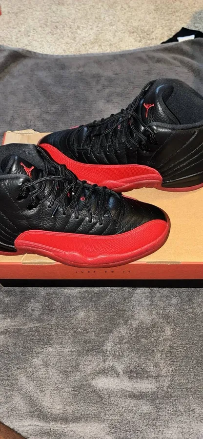 Jordan Air Jordan 12 Og Flu Game Black Red High Top Leather Sneaker