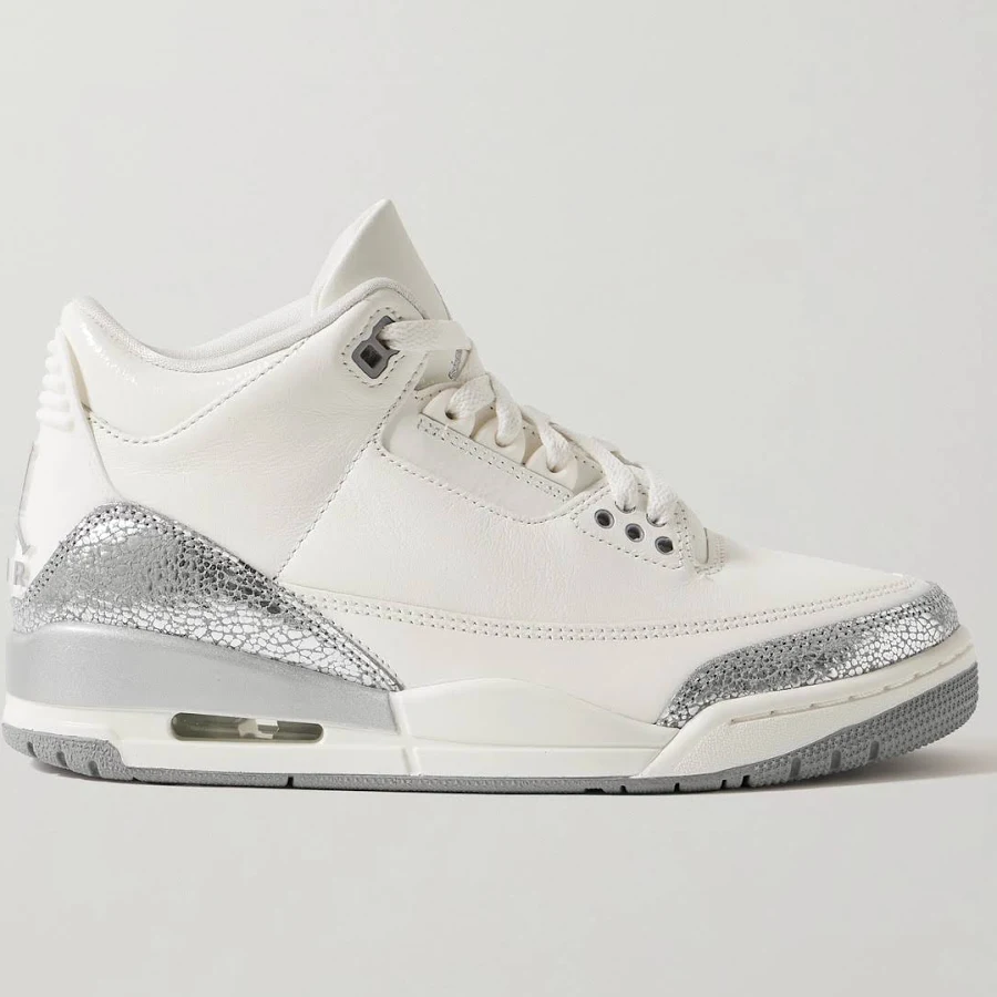 Nike Air Jordan 3 Retro Rubber-trimmed Metallic Leather Sneakers - Women - White Sneakers - US6.5