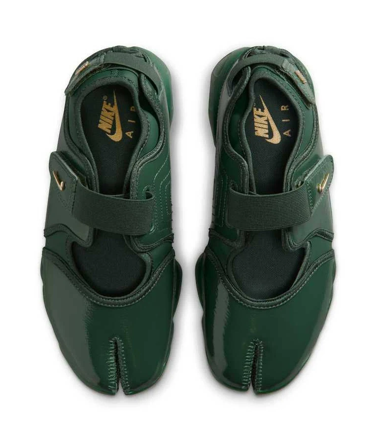 Nike Air Rift sneakers in patent green with gold detailing
