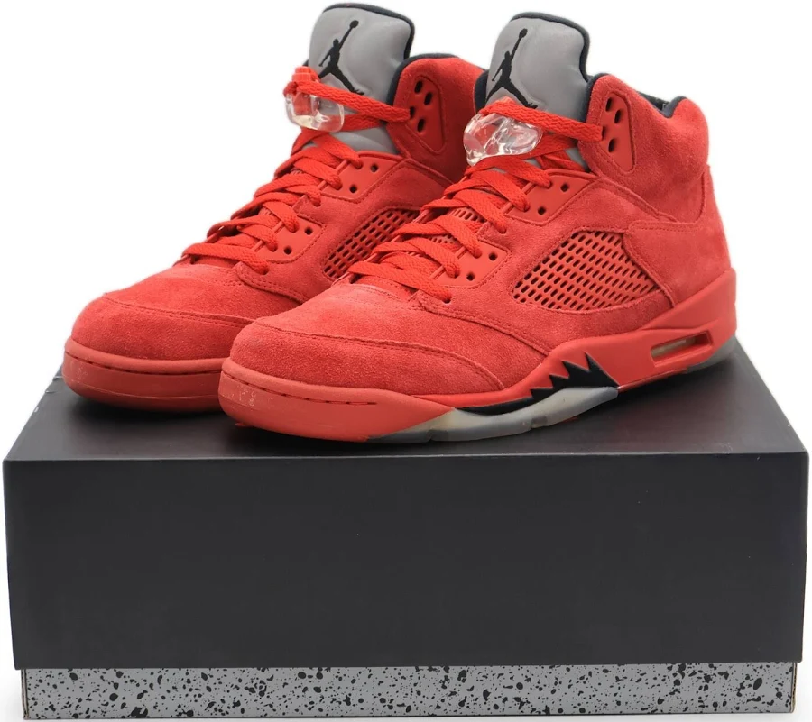 136027-602 Nike Air Jordan 5 High Retro University Red Suede Silver