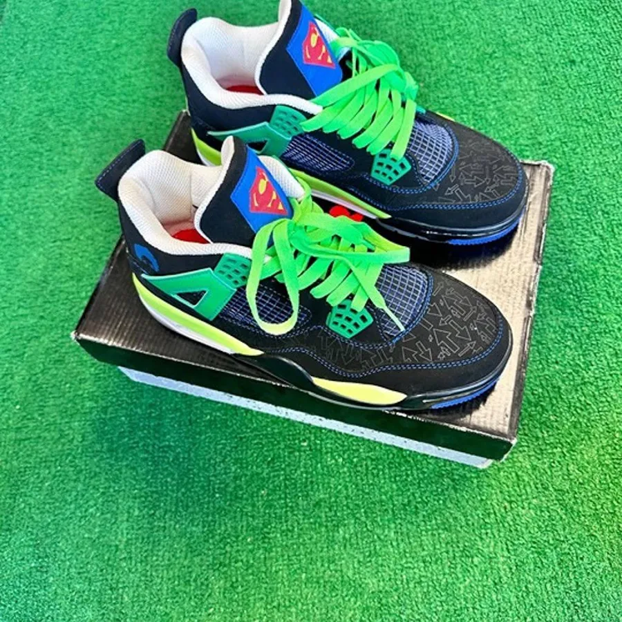 Nike Jordan 4 Superman Doernbecher Style Youth Sneakers Neon Green Blue Black - New Men | Color: Green/Blue/Black | Size: 8