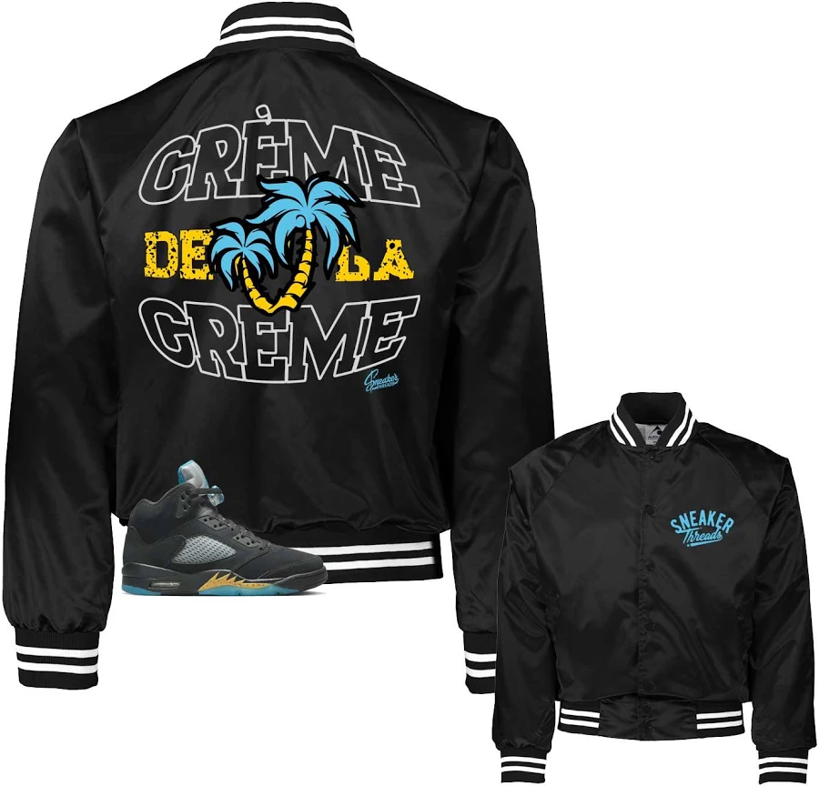 Jordan Retro 5 Aqua Sneaker Tees & jackets | creme satin jacket L / Black