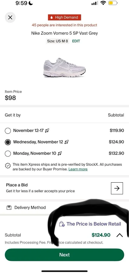Nike Air Zoom Vomero 5 Vast Grey Size 8