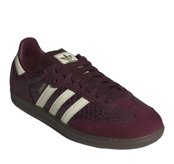 Adidas Samba Og Textured Leather Shoes - Maroon / Cream White / Gold Metallic