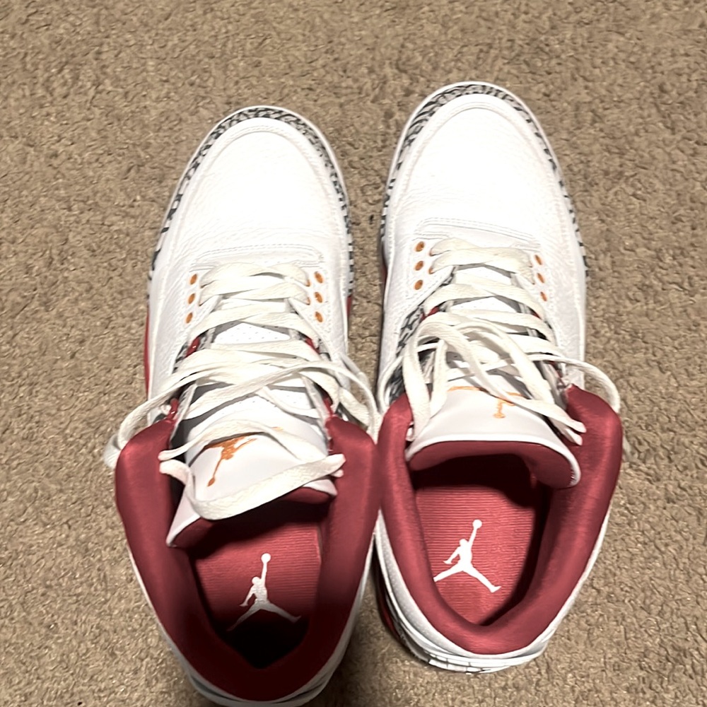 Jordan 3 cardinal red size 10 and a half