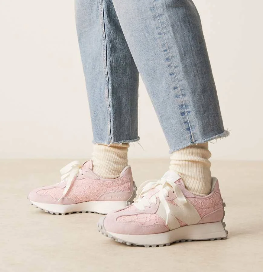 New Balance 327 sneakers in pink lace and white