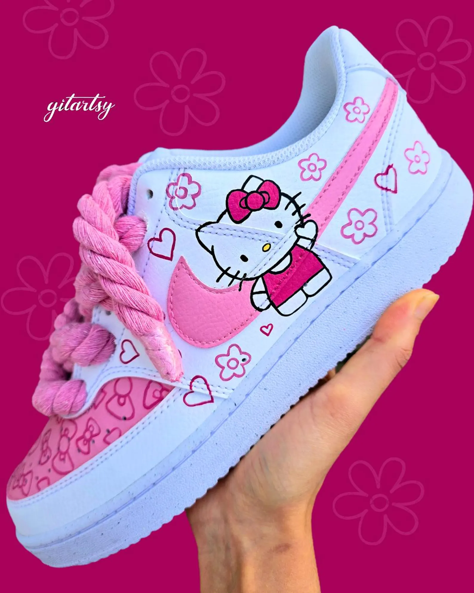 Hand painted custom Hello Kitty Nike AF1 Sneakers for Girls | Kids personalised trainers shoes | Hello Kitty gifts personalized girly gifts