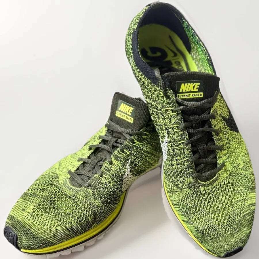 Nike Flyknit Racer Road Men's Sneakers Green Black Athletic Shoes Size