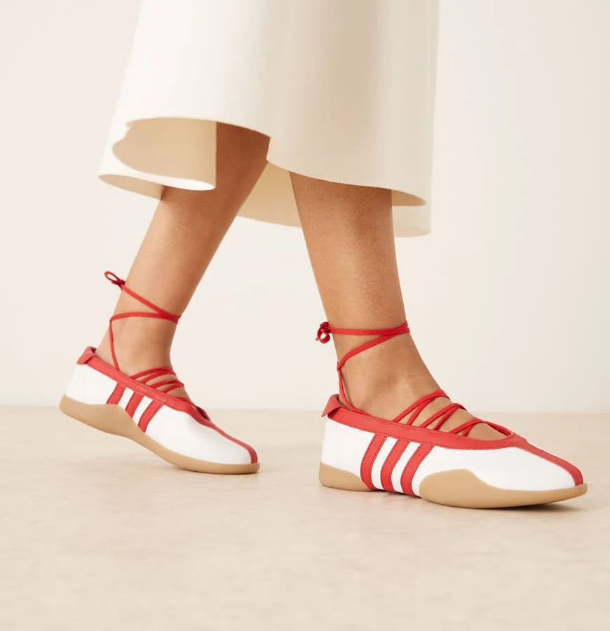 adidas Originals Taekwondo Mei Ballet flats in white and red