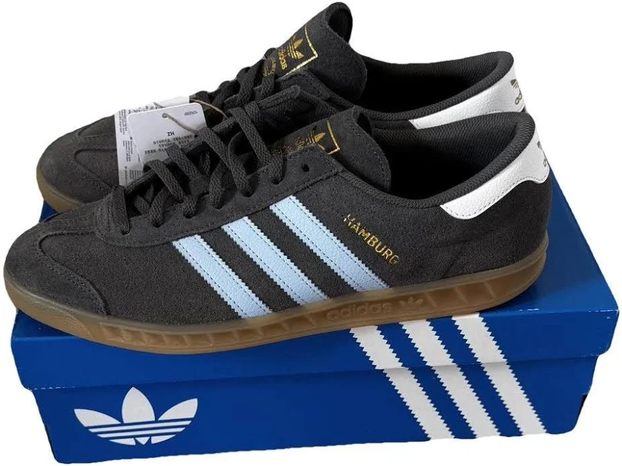 Adidas Hamburg Grey Leather Low Trainers Size 44 EU