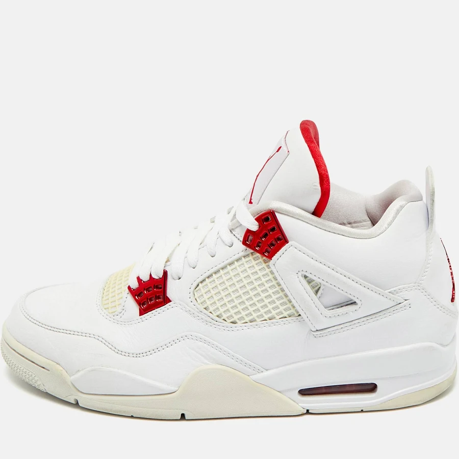 Air Jordans White Leather Jordan 4 Retro Metallic Red Sneakers