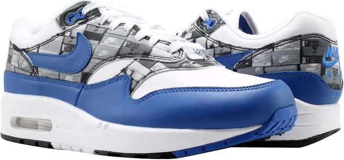 Men's Nike Air Max 1 Print White/Game Royal/Grey Running Shoes AQ0927-100