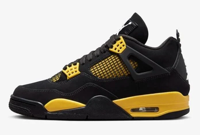 Nike Air Jordan 4 Retro Thunder Black Yellow Sneakers Men’s Size 12