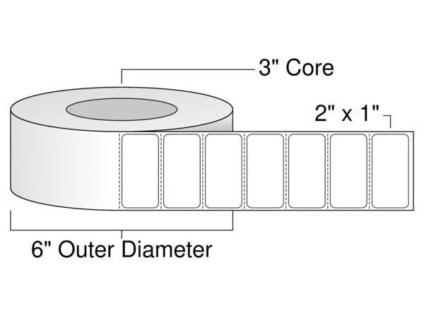 2" x 1" White Matte Inkjet Roll Labels – 3" Core, 6" Outer Diameter | Label Supplies From Label Value