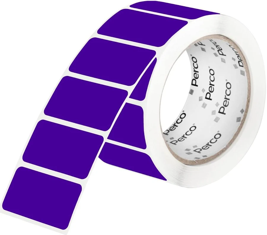 Perco 1x2 Inch Sticker Labels with Easy Peel Perforation—500 Stickers Per Roll — Strong Adhesion, Vibrant Colors for Folders, Barcodes, Jars & Bins in
